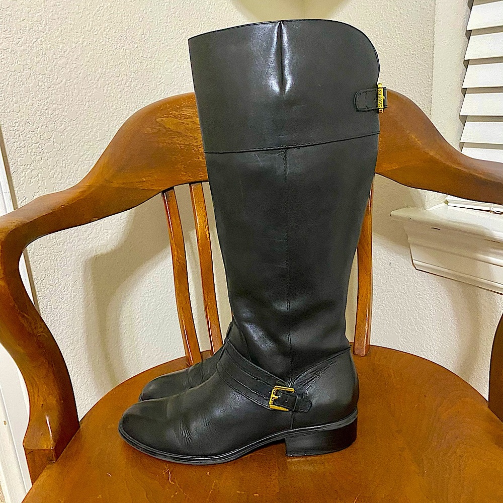 Ralph Lauren Maritza Black Leather Tall Boots 9B